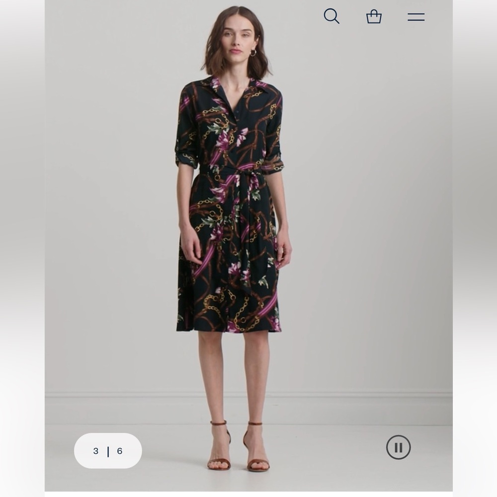 NWT Lauren Ralph Lauren Print Crepe Shirt Dress - Picture 2 of 10